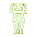 Long Sleeve Crop Top and Long Skirt - Plus Size - Neon Green