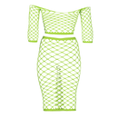 Long Sleeve Crop Top and Long Skirt - Plus Size - Neon Green