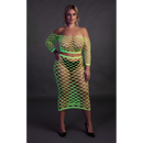 Long Sleeve Crop Top and Long Skirt - Plus Size - Neon Green