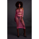 Long Sleeve Crop Top and Long Skirt - One Size - Neon Pink