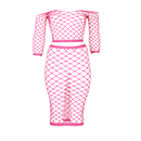 Long Sleeve Crop Top and Long Skirt - Plus Size - Neon Pink