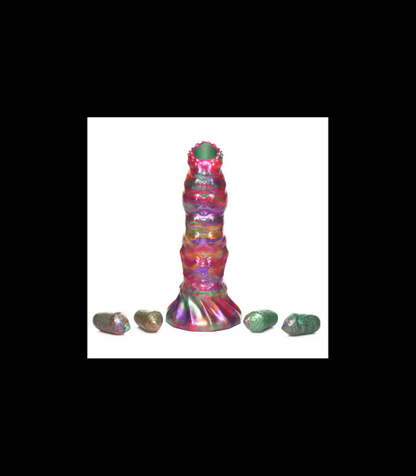 Silicone dildo with egg-laying larva