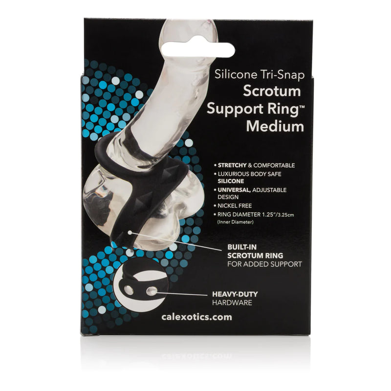 CalExotics Tri-Snap Scrotum Support Penis Ring - Black - M