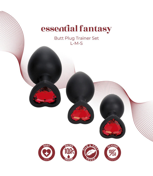 SET PLUG X3 E14 SILICONE BLACK-RUBY HEART