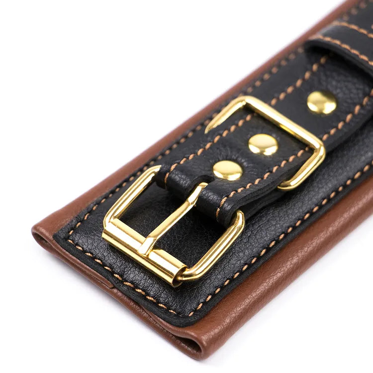 Leather Padded Ankle Cuffs with Golden Chain