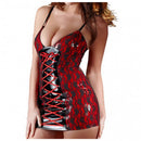 Red Vinyl-Lace Mini Dress