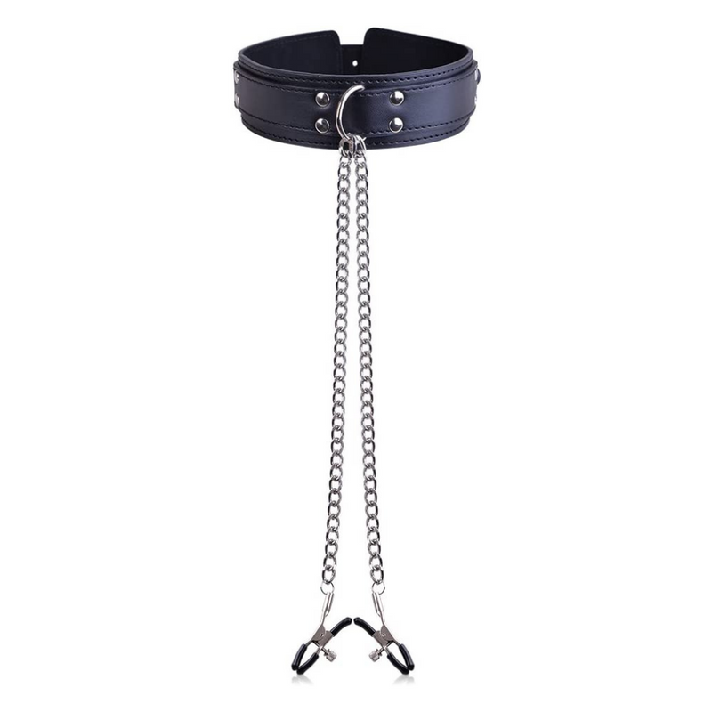 Leather Neck Collar With Nipple Clamps