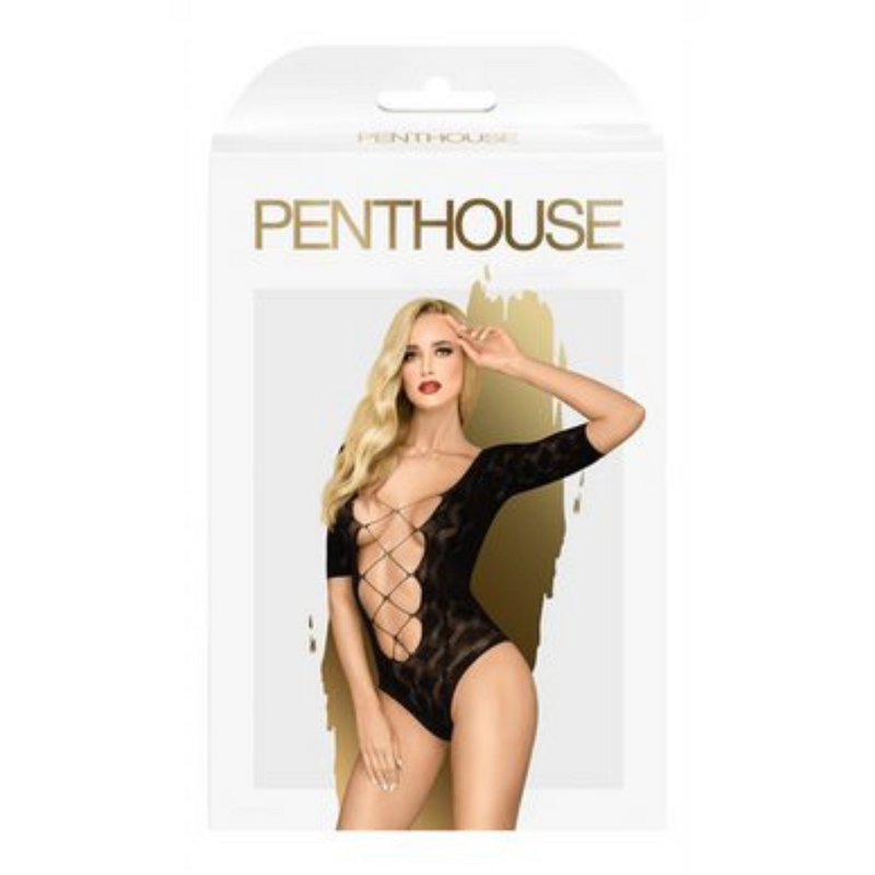 Salute Me Black Teddy With Rhombus Pattern