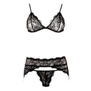 Black Lace Bra Set With Garter Belt